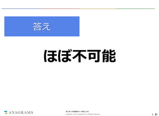 答え

ほぼ不可能

第三者への情報開示を一切禁止します。
Copyright © 2013 Anagrams Inc. All Rights Reserved.

｜ 67

 