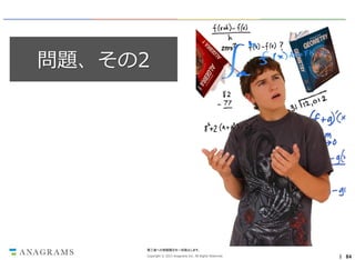 問題、その2

第三者への情報開示を一切禁止します。
Copyright © 2013 Anagrams Inc. All Rights Reserved.

｜ 84

 