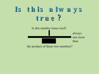Is this always true? always  one more than Is this number times itself the product of these two numbers? 
