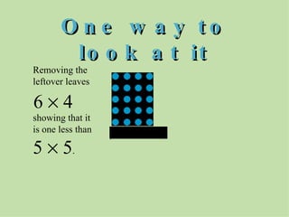 One way to look at it 6    4 Removing the leftover leaves showing that it is one less than  5   5 . 