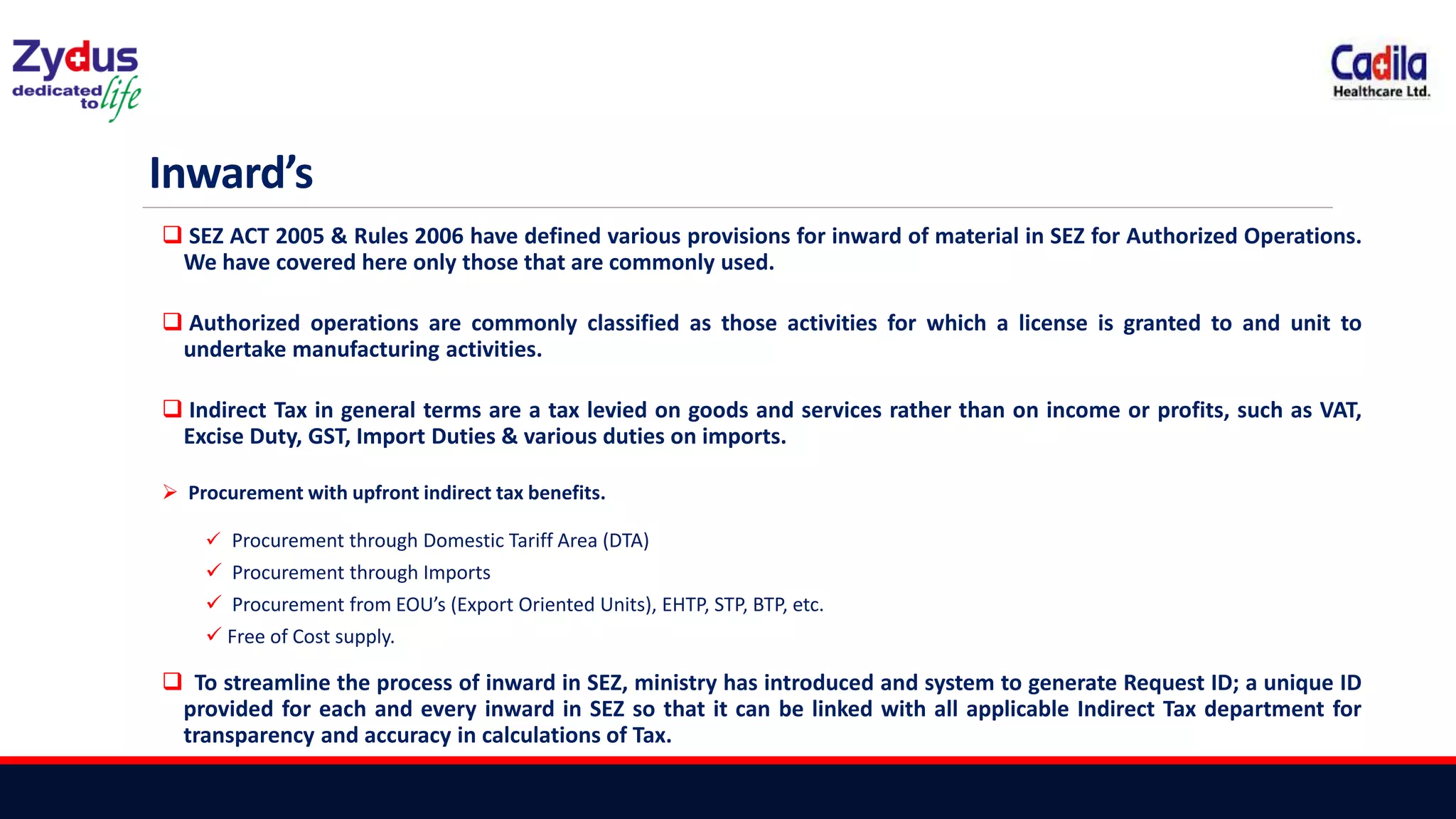 SEZ Inward Outward Procdures | PPTX