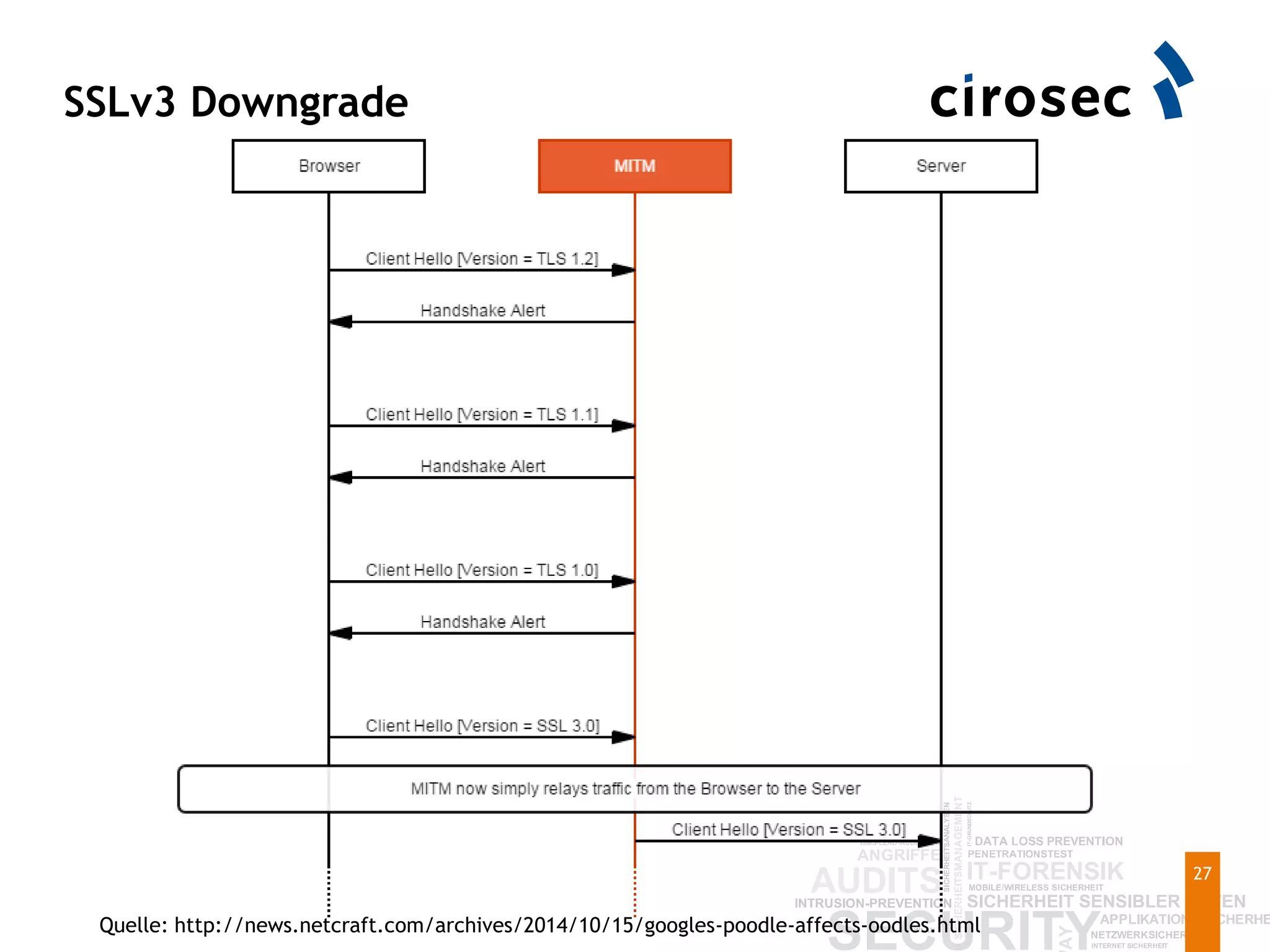 SSLv3 Downgrade
27
Quelle: http://news.netcraft.com/archives/2014/10/15/googles-poodle-affects-oodles.html
 