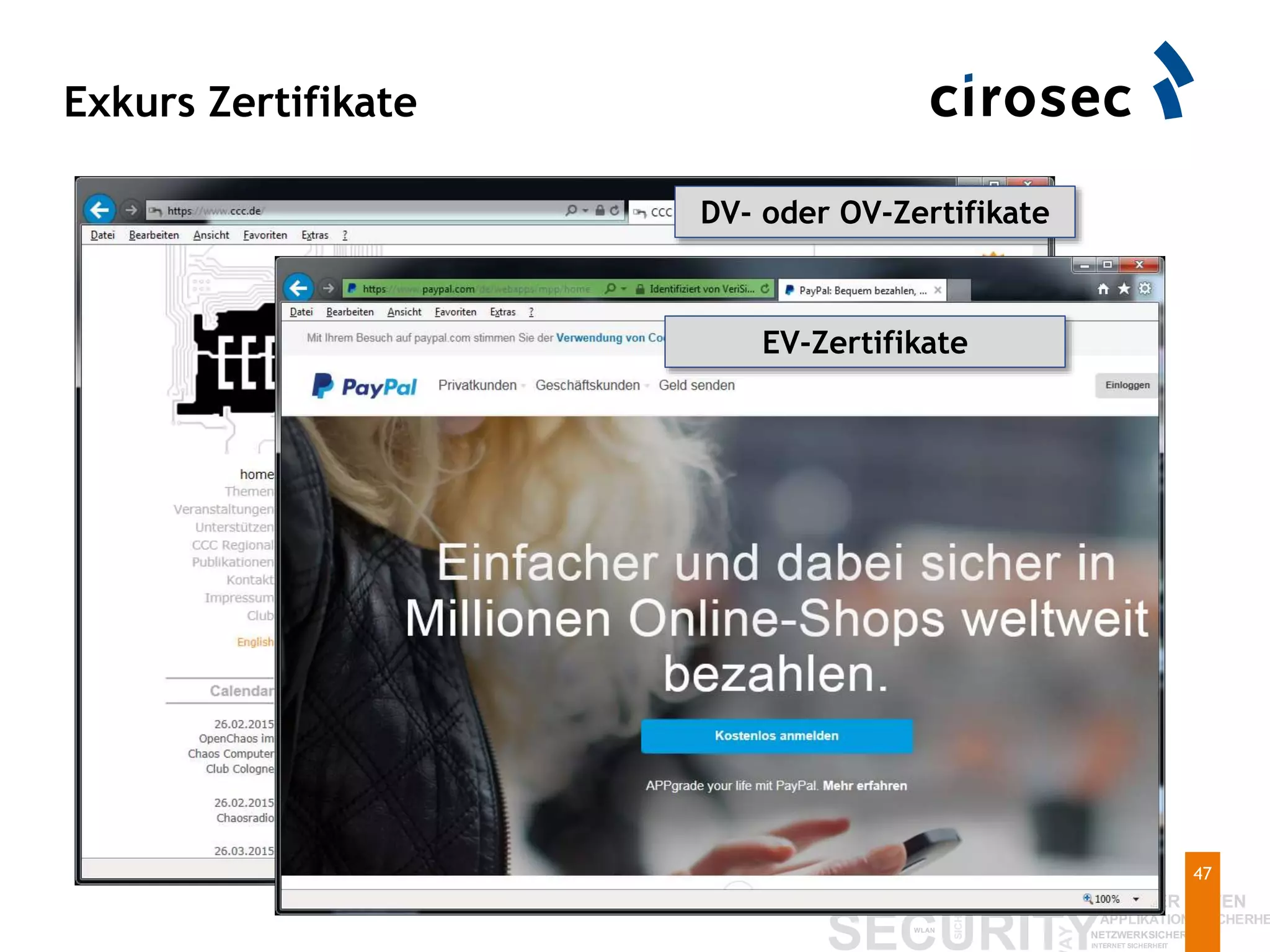 Exkurs Zertifikate
47
DV- oder OV-Zertifikate
EV-Zertifikate
 