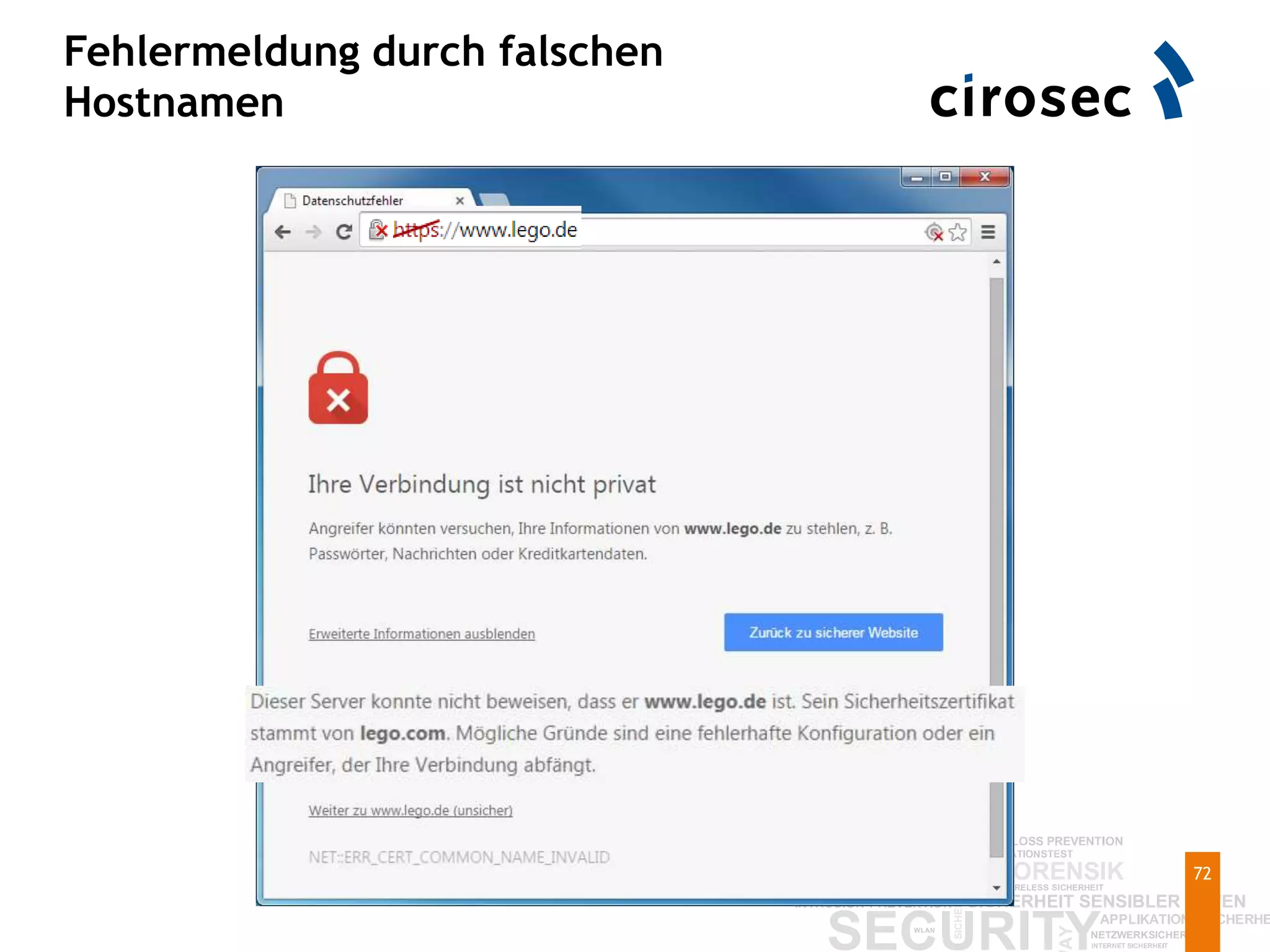 Fehlermeldung durch falschen
Hostnamen
72
 