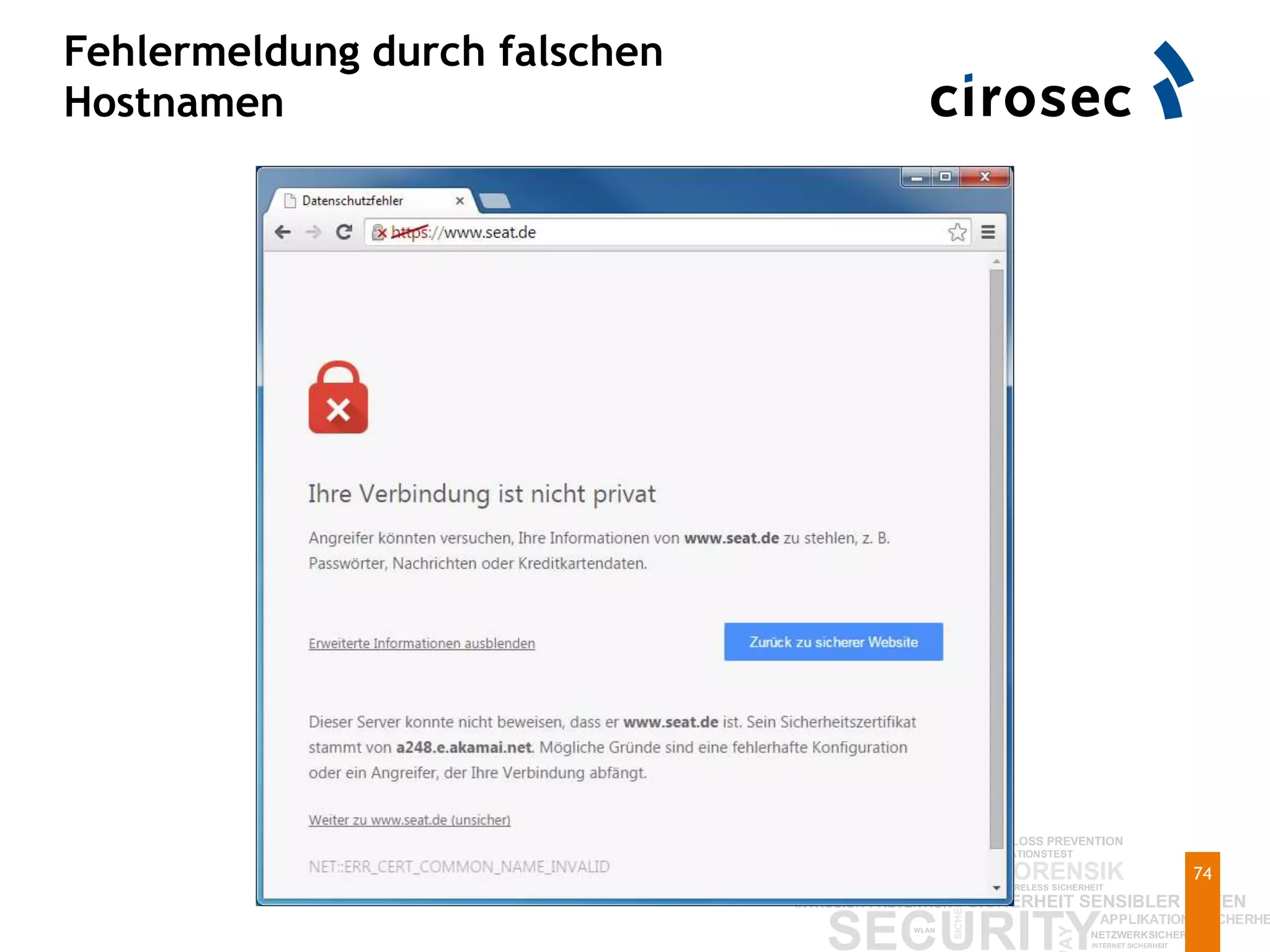 Fehlermeldung durch falschen
Hostnamen
74
 