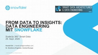 © 2020 Snowflake Inc. All Rights Reserved
FROM DATA TO INSIGHTS:
DATA ENGINEERING
MIT SNOWFLAKE
ScaleUp 360° Smart Data
29. Sept. 2020
Harald Erb | harald.erb@snowflake.com
Sr. Solutions Engineer, Central Europe
 