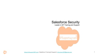 https://sfsupport247.com | Salesforce Training & Support | sfcontact.247@gmail.com
Salesforce Security
Leader in SF Training and Support
1
 