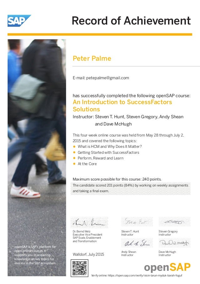 An Introduction to SuccessFactors Record of Achievement An Introduction to SuccessFactors Record of Achievement