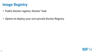 52 
Image Registry 
•Public Docker registry: Docker*Hub 
•Option to deploy your own private Docker Registry  