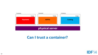 67 
Payments 
Image 
Container 
physical server 
HIPPA 
Image 
Container 
Catalog 
Image 
Container 
Can I trust a container?  