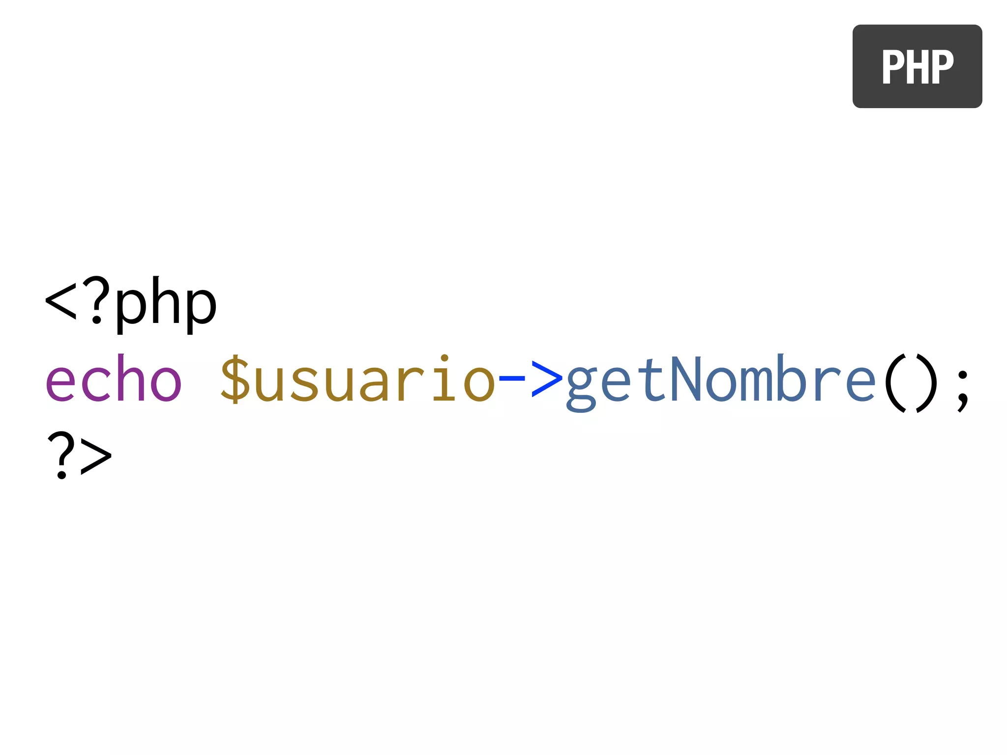 PHP




<?php
echo $usuario->getNombre();
?>
 