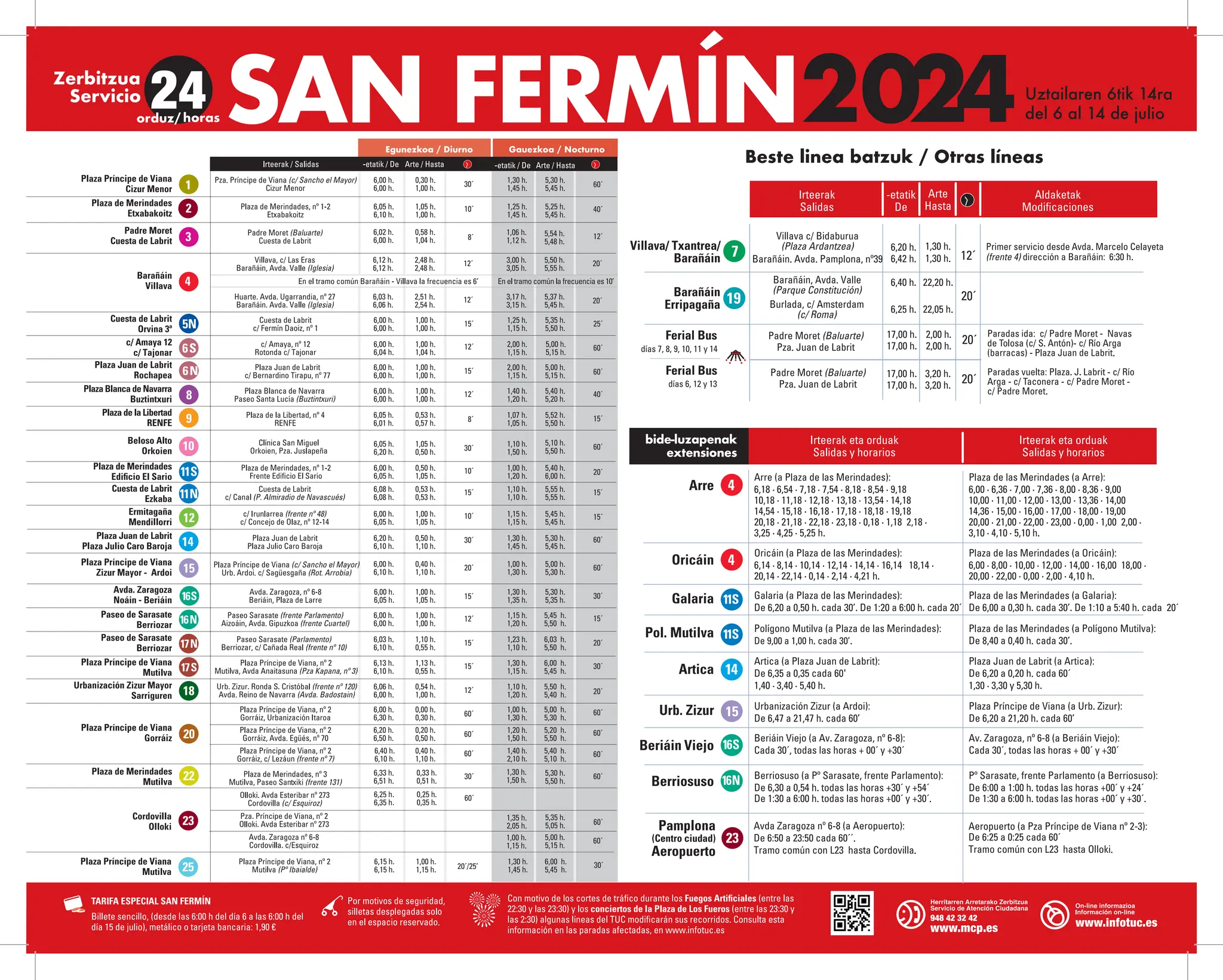 Horarios de los autobuses en San Fermín 2024 PPT