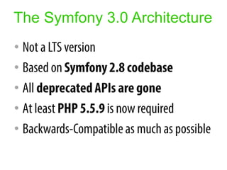 The Symfony 3.0 Architecture
•
•
•
•
•
 