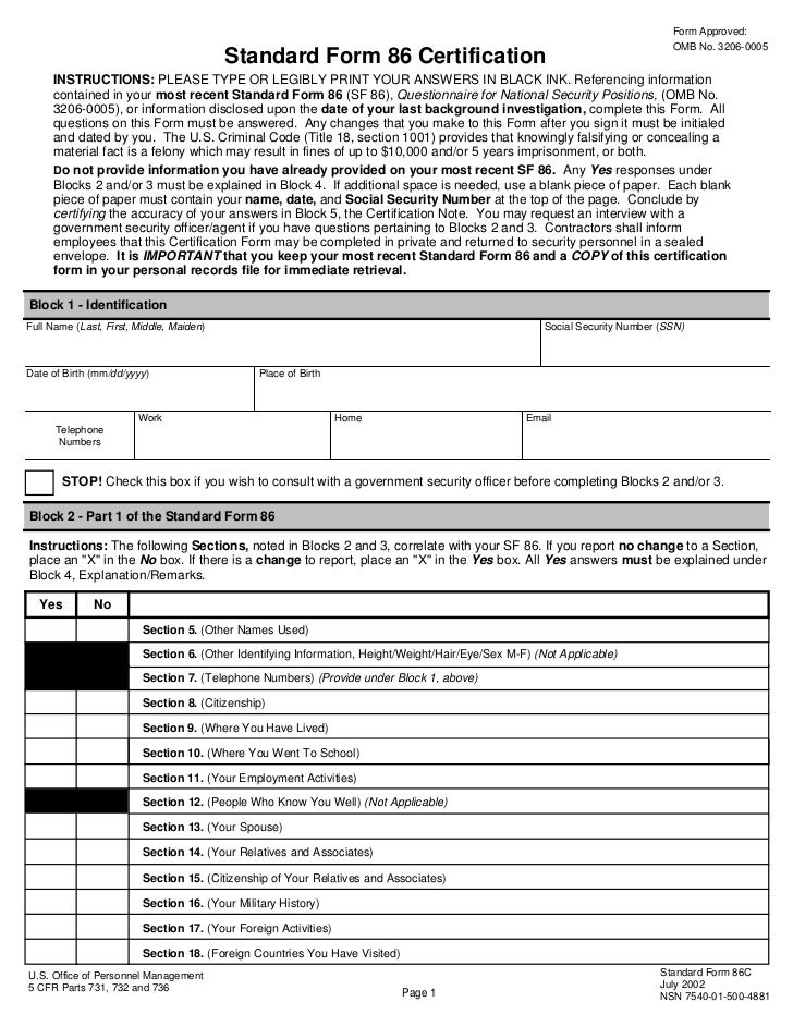 standard form 86 sf 86 continuation sheet
