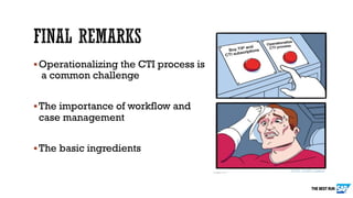 §Operationalizing the CTI process is
a common challenge
§The importance of workflow and
case management
§The basic ingredients
 