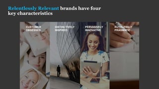 Relentlessly Relevant brands have four
key characteristics
CUSTOMER
OBSESSED
DISTINCTIVELY
INSPIRED
PERVASIVELY
INNOVATIVE...
