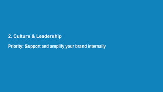 2. Culture & Leadership
Priority: Support and amplify your brand internally
 