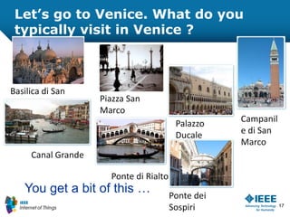 Let’s go to Venice. What do you
typically visit in Venice ?
17
Basilica di San
Marco Piazza San
Marco
Campanil
e di San
Ma...