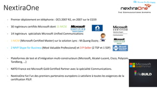 NextiraOne
- Premier déploiement en téléphonie : OCS 2007 R2, en 2007 sur le CG59
- 30 ingénieurs certifiés Microsoft dont...