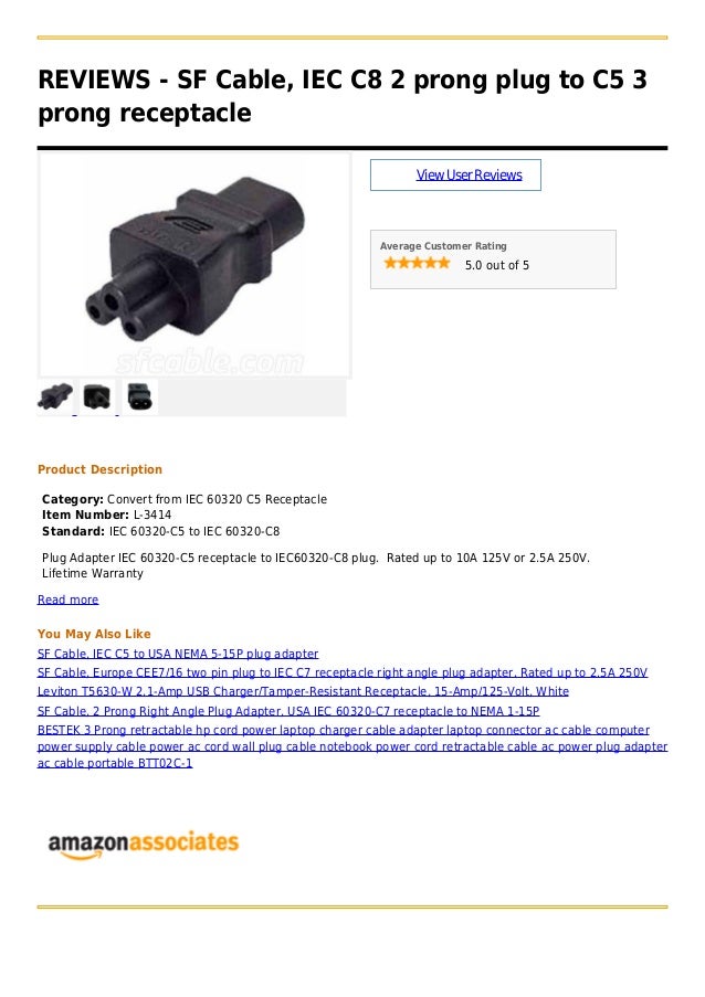 2 Prong Right Angle AC power Plug adapter IEC C7 receptacle to NEMA 1-15P US