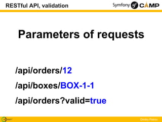 RESTful API, validation




    Parameters of requests


   /api/orders/12
   /api/boxes/BOX-1-1
   /api/orders?valid=true...