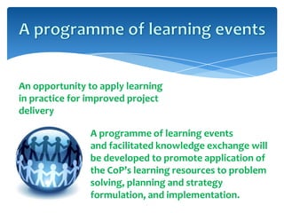 An opportunity to apply learning
in practice for improved project
delivery
A programme of learning events
and facilitated ...