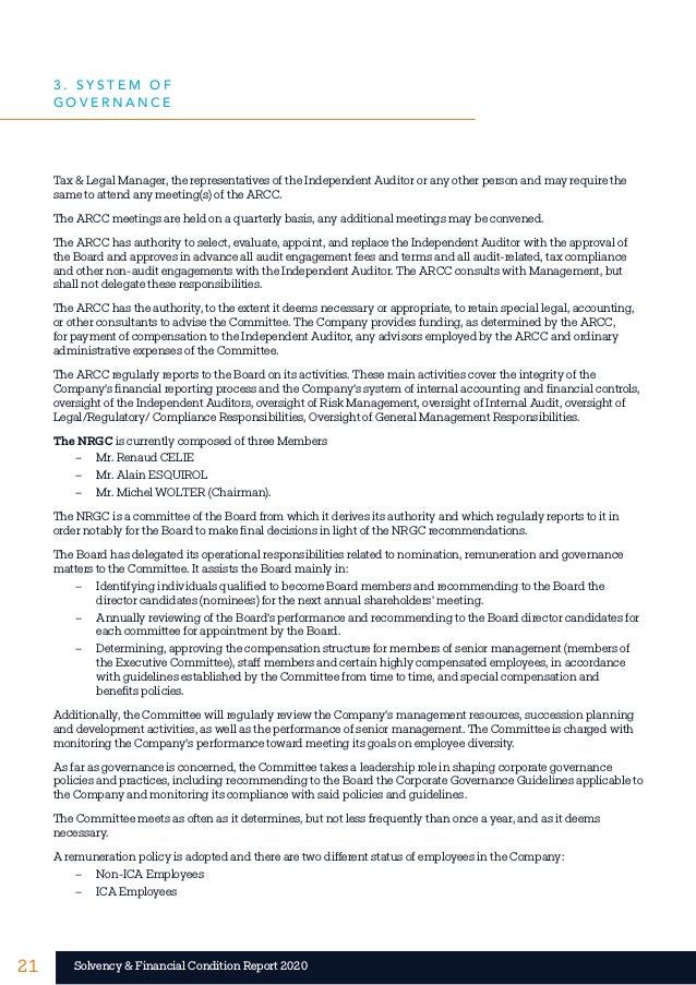 21 21
Solvency & Financial Condition Report 2020
Tax & Legal Manager, the representatives of the Independent Auditor or an...