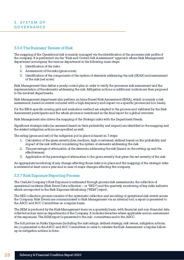 28 28
Solvency & Financial Condition Report 2020
3.3.6 The Business’ Review of Risk
The mapping of the Operational risk is...