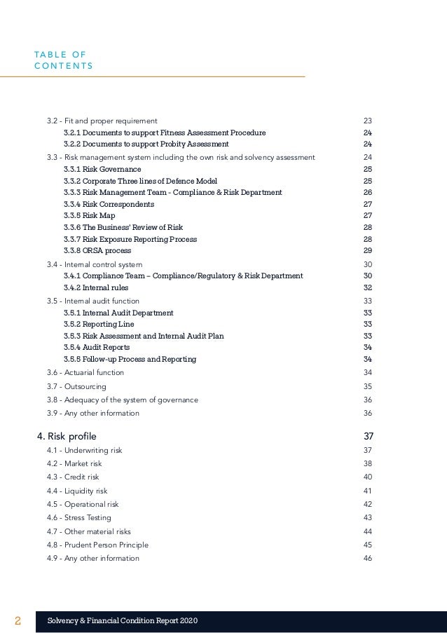 2 2
Solvency & Financial Condition Report 2020
3.2 - Fit and proper requirement 23
3.2.1 Documents to support Fitness Asse...