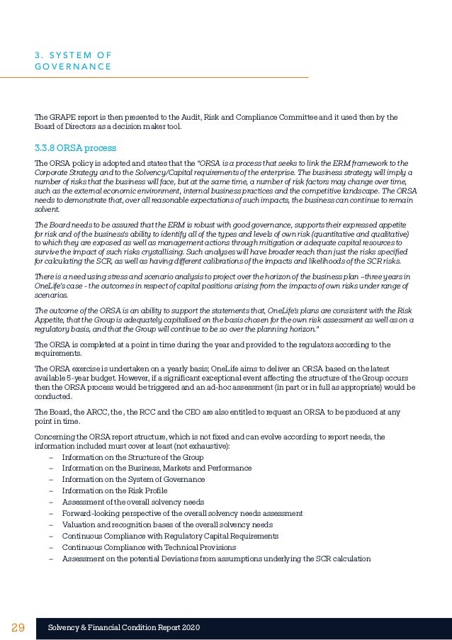 29 29
Solvency & Financial Condition Report 2020
The GRAPE report is then presented to the Audit, Risk and Compliance Comm...