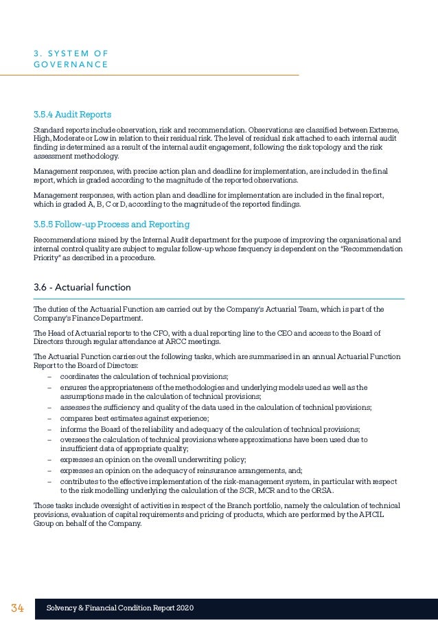 34 34
Solvency & Financial Condition Report 2020
3.5.4 Audit Reports
Standard reports include observation, risk and recomm...