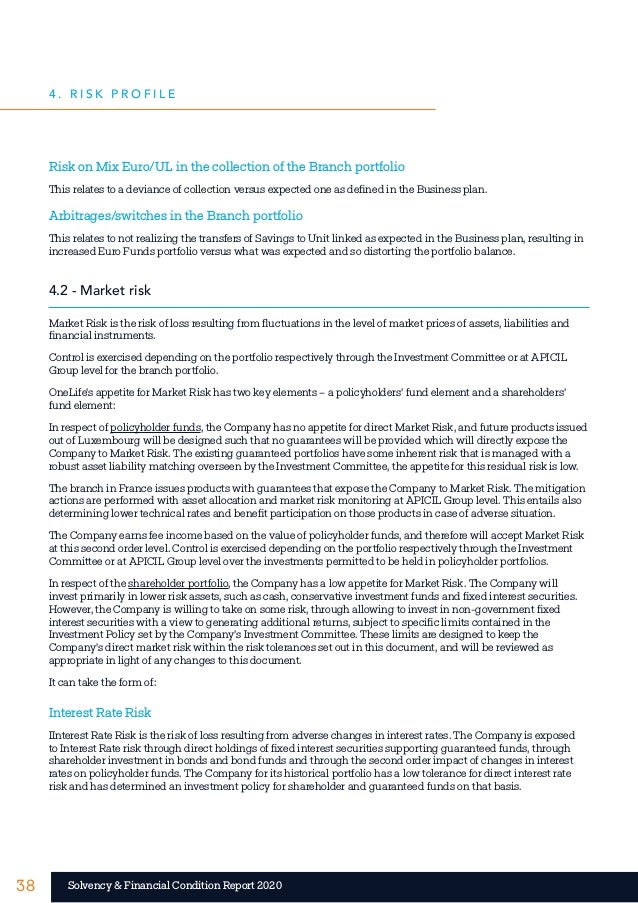 38 38
Solvency & Financial Condition Report 2020
Risk on Mix Euro/UL in the collection of the Branch portfolio
This relate...