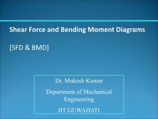 Shear Force and Bending Moment Diagrams
[SFD & BMD]
Dr. Mukesh Kumar
Department of Mechanical
Engineering
IIT GUWAHATI
 