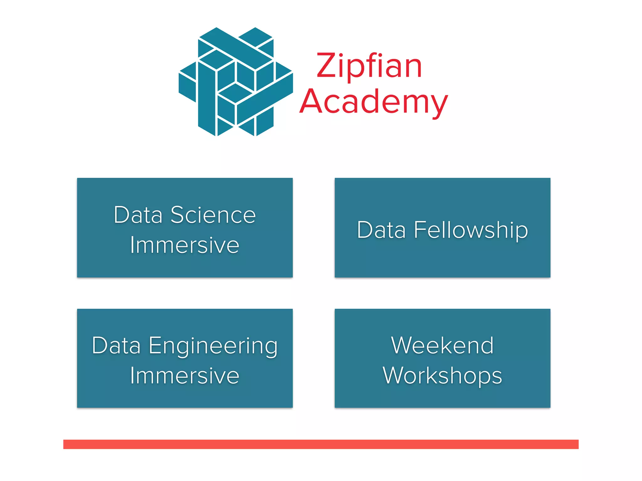 Zipﬁan
Academy
Data Science
Immersive
Data Fellowship
Data Engineering
Immersive
Weekend
Workshops
 