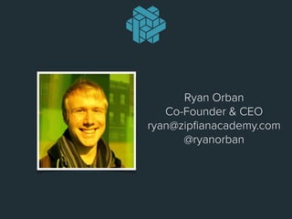 Ryan Orban
Co-Founder & CEO
ryan@zipﬁanacademy.com
@ryanorban
 