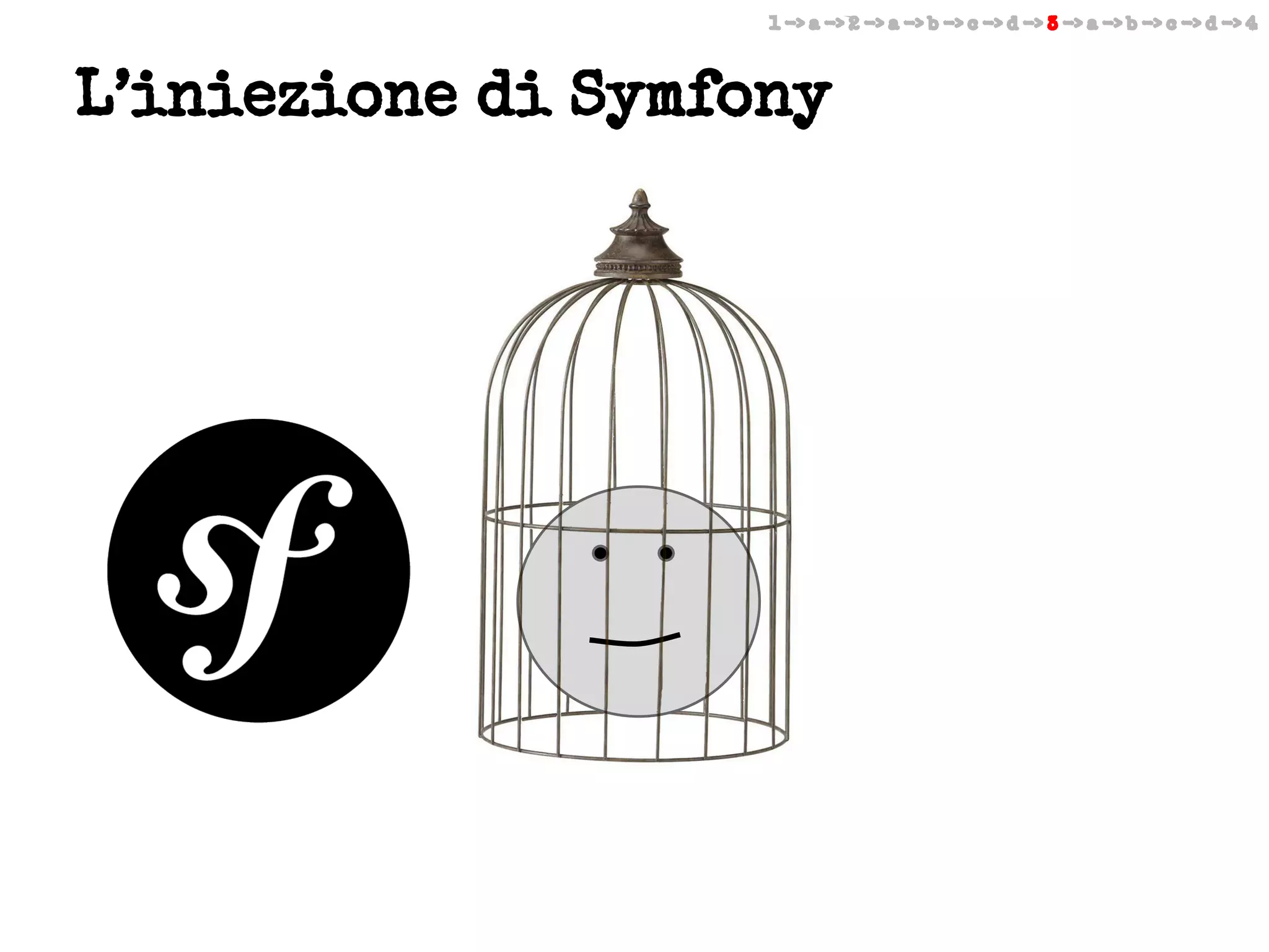 1 -> a -> 2 -> a -> b -> c -> d -> 3 -> a -> b -> c -> d -> 4

L’iniezione di Symfony

 