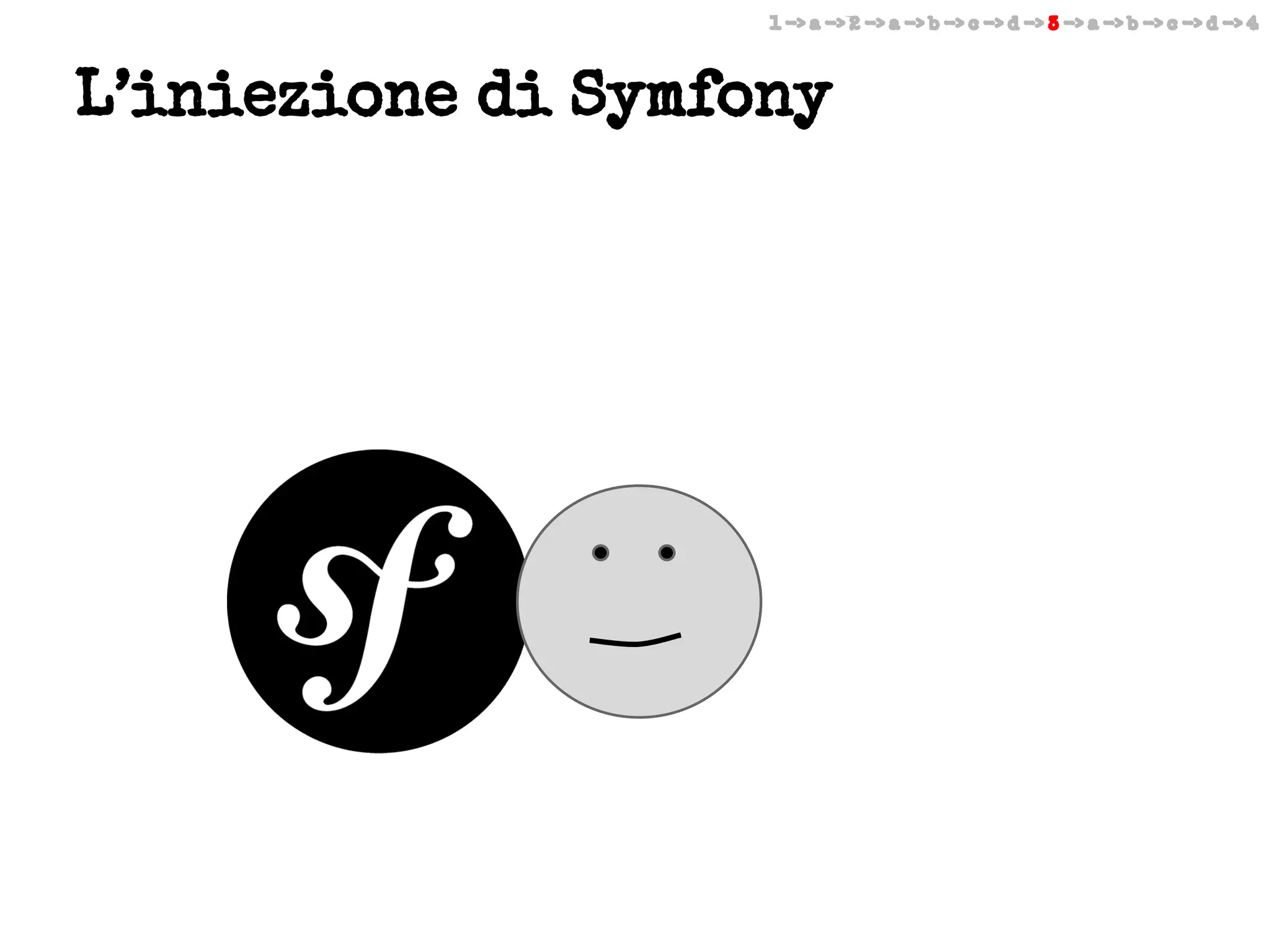 1 -> a -> 2 -> a -> b -> c -> d -> 3 -> a -> b -> c -> d -> 4

L’iniezione di Symfony

 