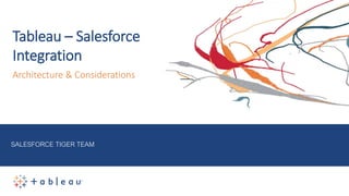CUSTOMER SOLUTIONS ALL HANDSSALESFORCE TIGER TEAM
Tableau – Salesforce
Integration
Architecture & Considerations
 