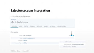 Salesforce.com Integration
• Pardot Application:
SFDC User Group – 16 June 2016
 