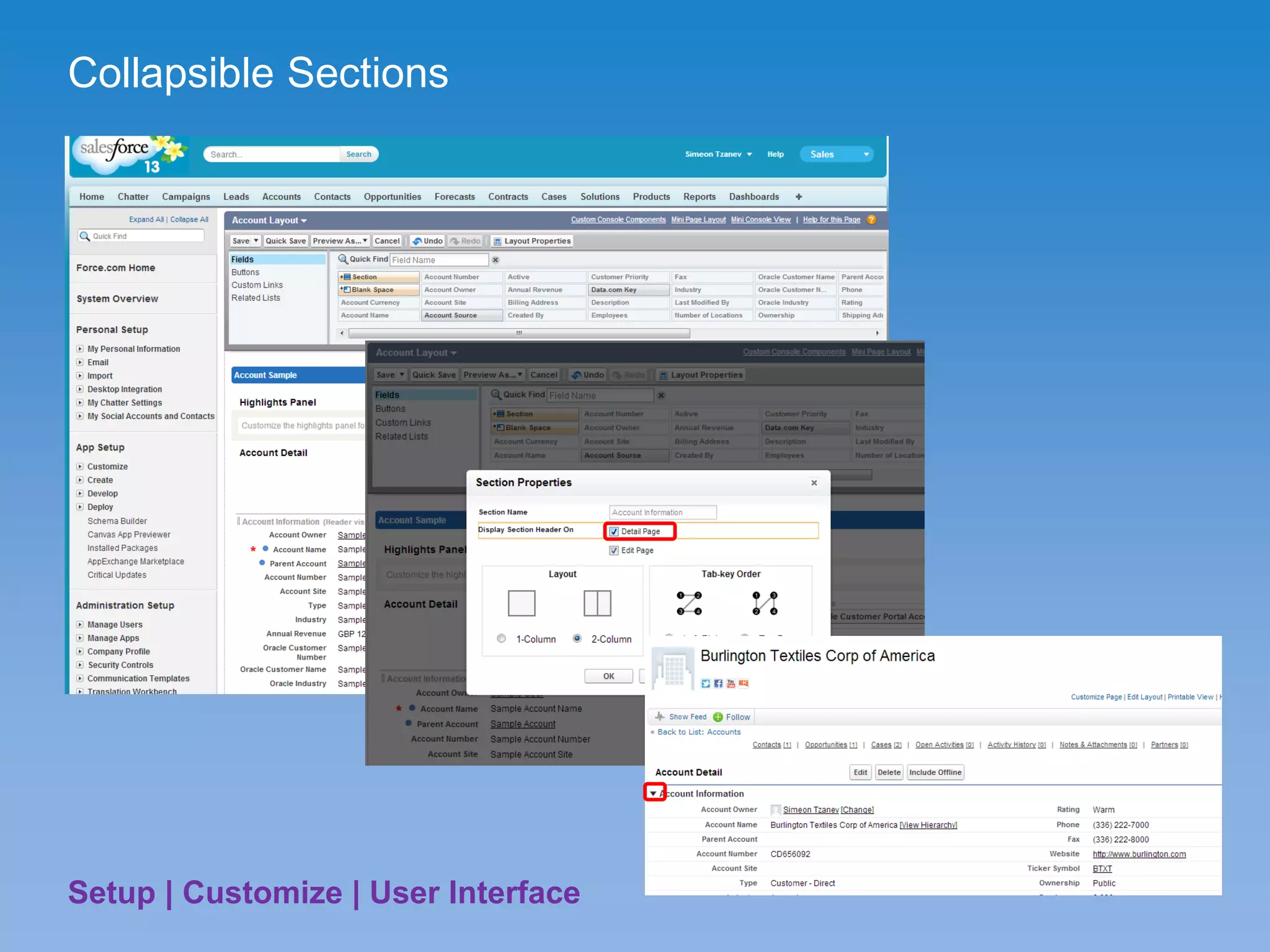 Collapsible Sections
Setup | Customize | User Interface
 