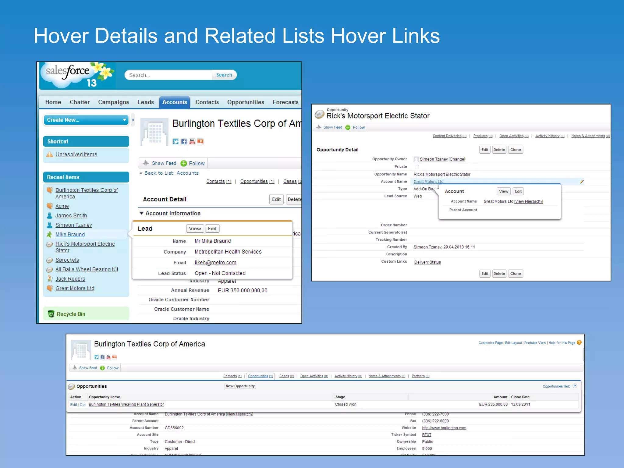 Hover Details and Related Lists Hover Links
 