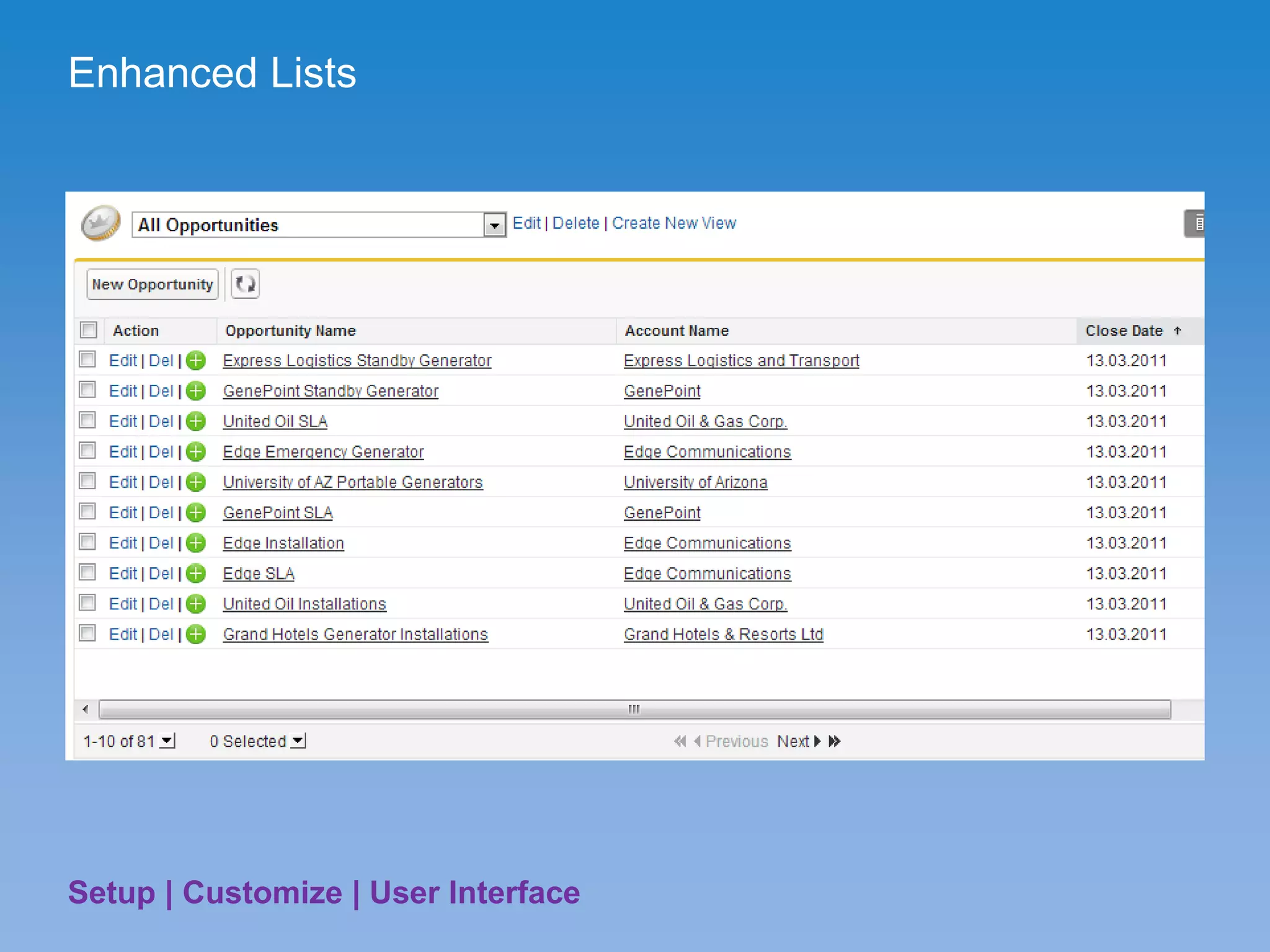Enhanced Lists
Setup | Customize | User Interface
 