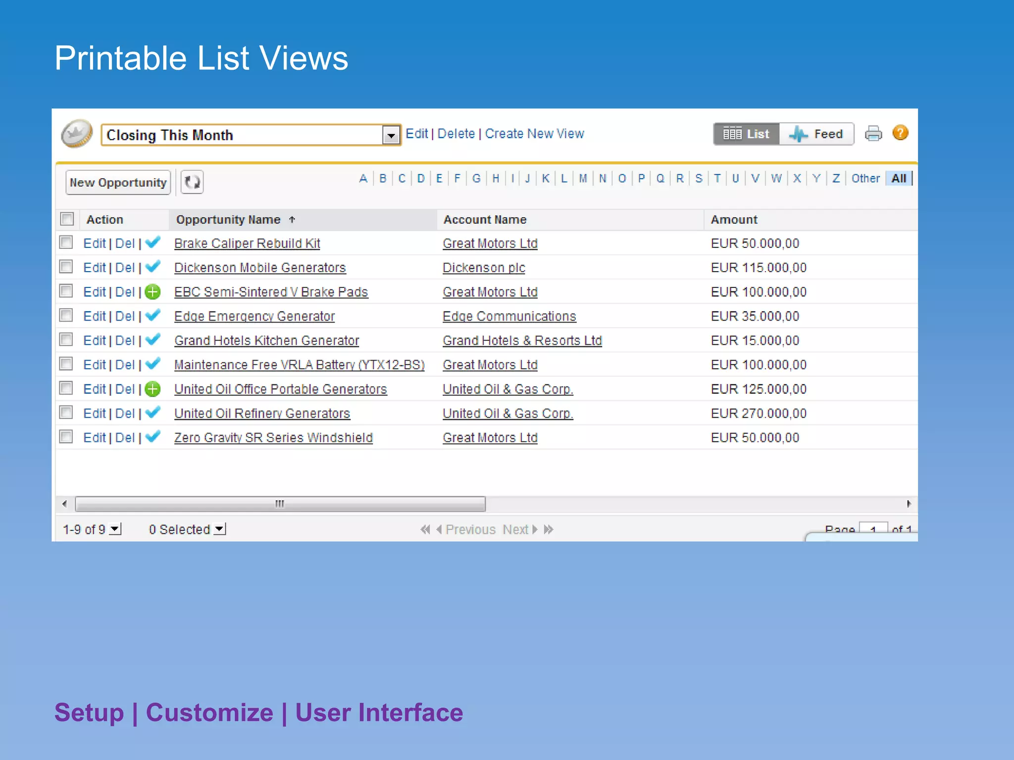Printable List Views
Setup | Customize | User Interface
 