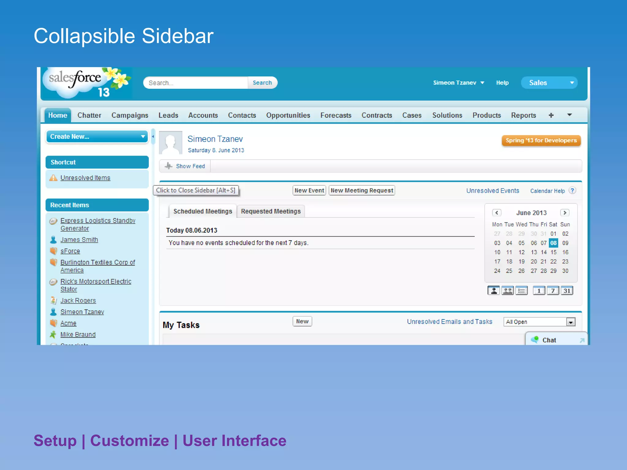 Collapsible Sidebar
Setup | Customize | User Interface
 