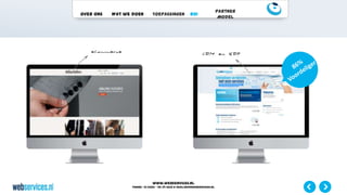 www.webservices.nl
Phone: +31 (0)23 – 55 39 003| e-mail:info@webservices.nl
Over ons Wat we doen Toepassingen ROI
Partner
Model
 