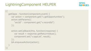 LightningComponent HELPER
6
({
getOpps : function(component,event) {
var action = component.get("c.getOpportunities");
action.setParams({
"accId" : component.get("v.recordId")
});
action.setCallback(this, function(response) {
var result = response.getReturnValue();
component.set("v.oppList", result);
});
$A.enqueueAction(action);
}
})
 