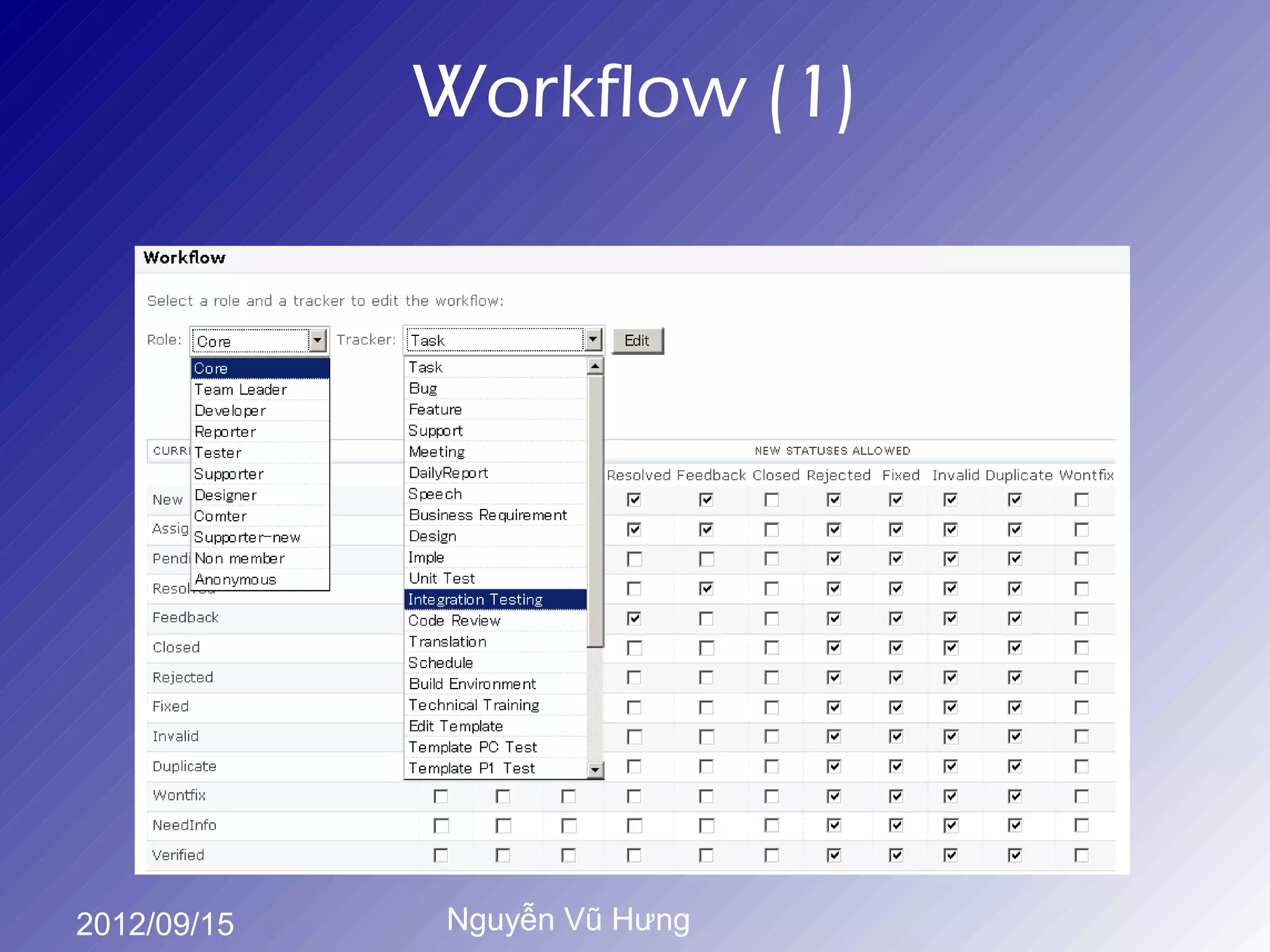 Workflow (1)




2012/09/15   Nguyễn Vũ Hưng
 