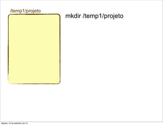 /temp1/projeto
                               mkdir /temp1/projeto




sábado, 15 de setembro de 12
 