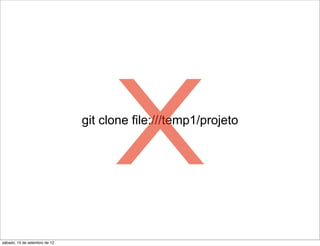 X
                               git clone file:///temp1/projeto




sábado, 15 de setembro de 12
 