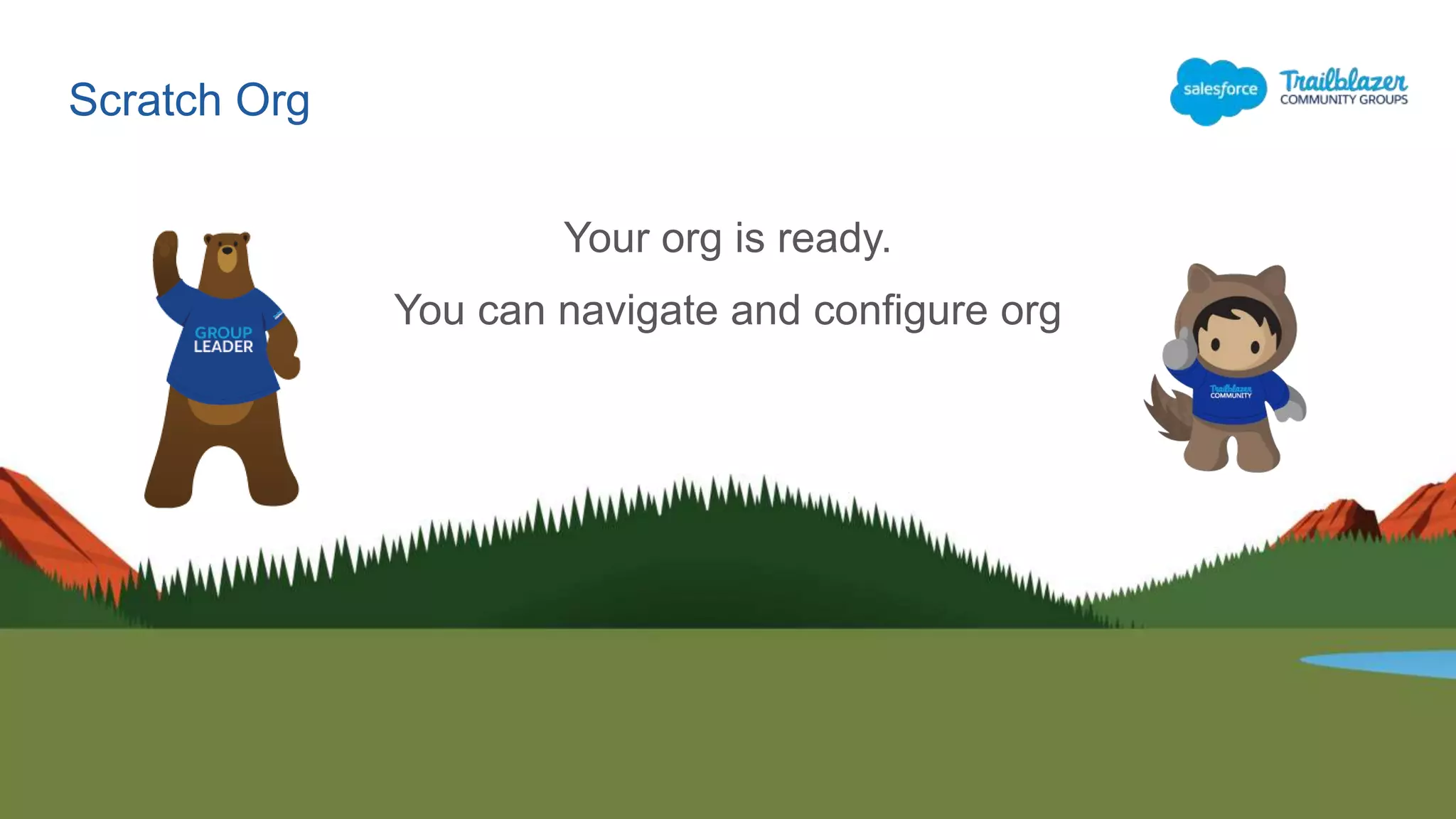 Scratch Org
Your org is ready.
You can navigate and configure org
 